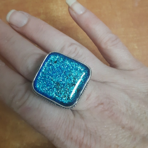 New Huge Dichoric Glass 925 Silver Ring. - Picture 4 of 8